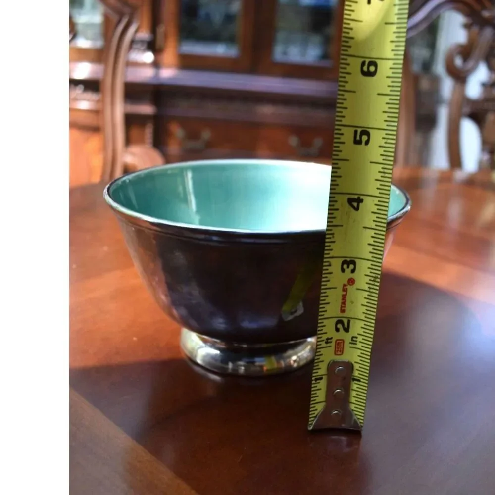 Vintage MCM Towle Silver Paul Revere Mint Green Enamel Footed Bowl